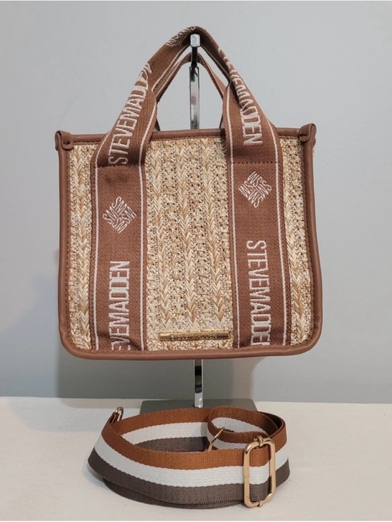Steve Madden Handbags - Steve Madden Brown and Cream Straw Tote Satchel